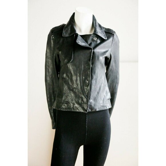 Club Monaco Classic Minimalist  Cropped Leather Jacket Xs - Picture 1 of 9